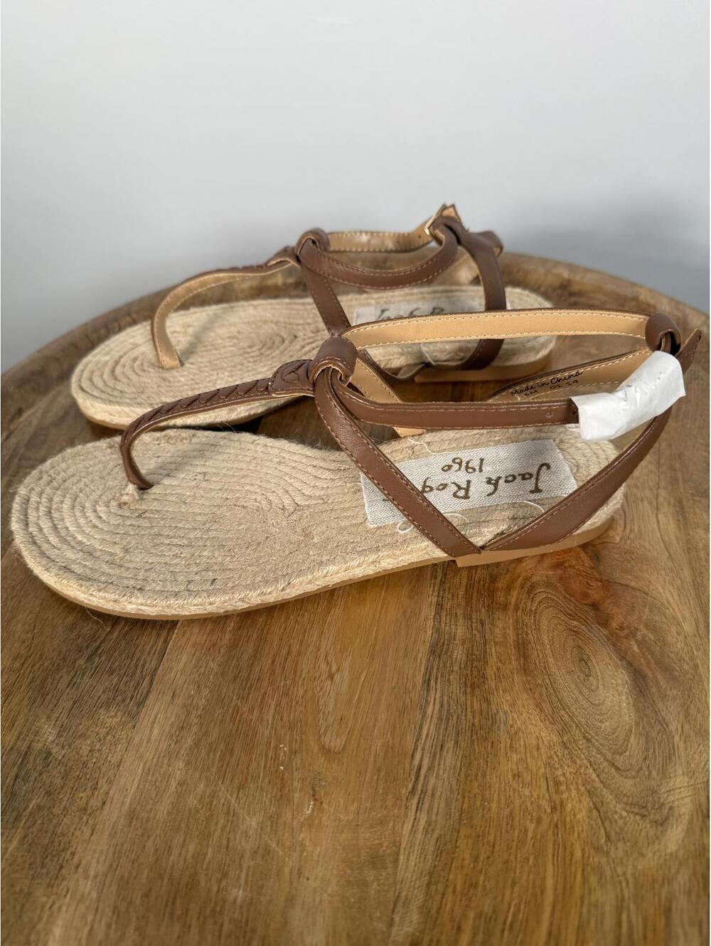 NWB Jack Rogers Evie Cognac Leather T-Strap Flat Sandals Women's Size 6 - Picture 7 of 7